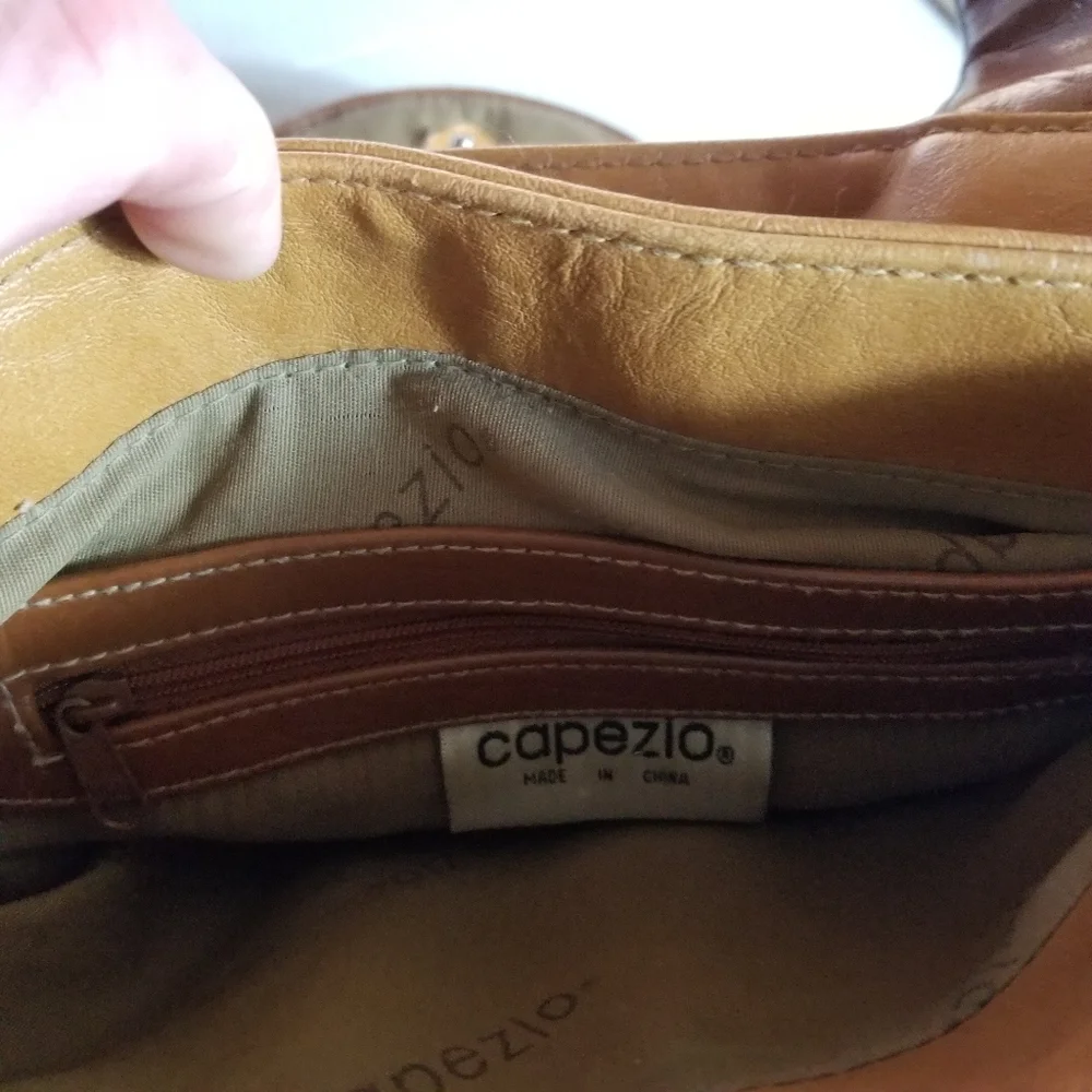CAPEZIO MUSTARD GOLD COLOR WITH BROWN THREE MAIN COMPARTMENTS SNAP CLOSURE